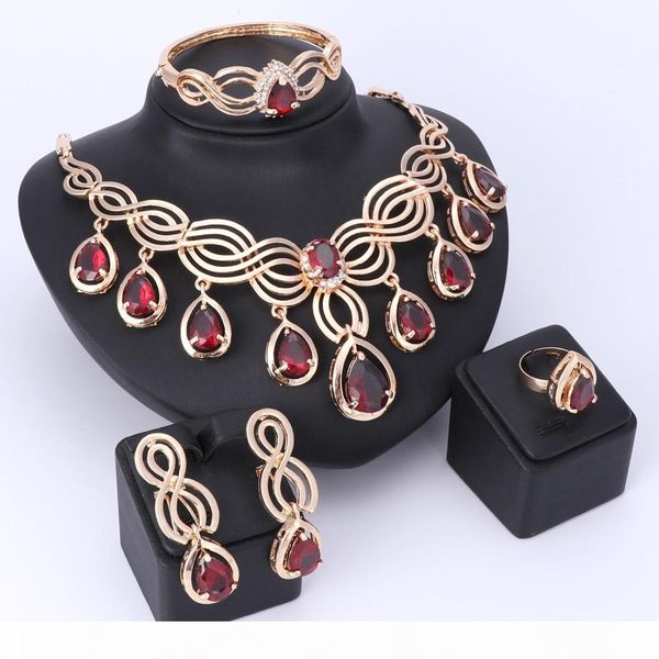 

exquisite dubai tassel gem jewelry set luxury gold plated crystal necklace big nigerian wedding african beads jewelry sets, Slivery;golden