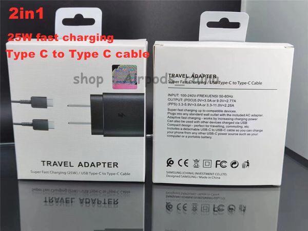 

for samsung note 10 s20 us eu charger super fast charging 25w pd power adapter usb type c to usb c cable pd qc3.0 quick charge cord with box