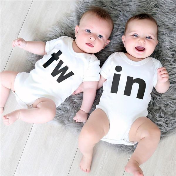 

tw in letter print newborn infant baby boys girls bodysuit cute baby twins short sleeve bodysuits outfits clothes baby clothing, Blue