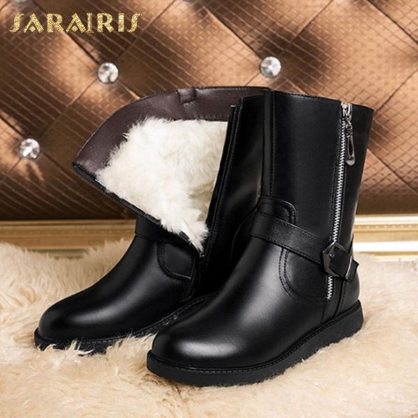 

sarairis 2020 comfortable shoes ladies boots warm winter snow boots zip up add fur new fashion female big size 43 round toe wool, Black