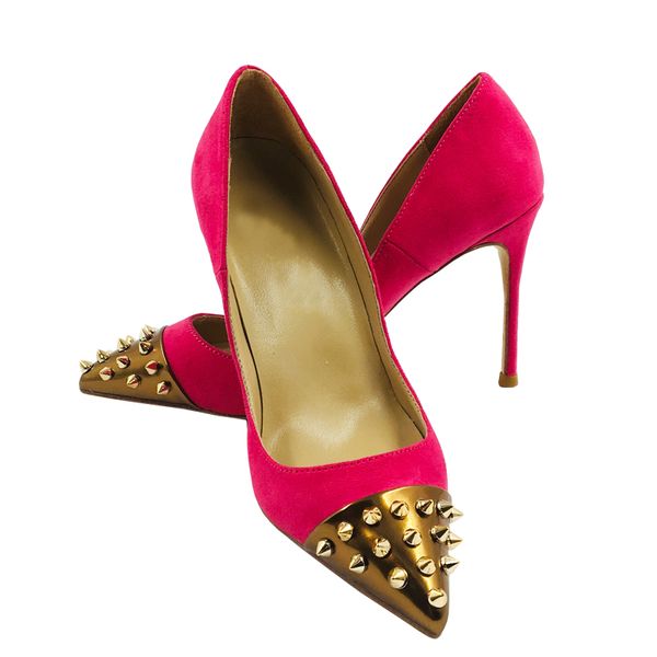 

knockout2020 customzied studs color pointy 12cm toe 10cm 8cm 6cm high heels genuine leather women pumps shoes, Black