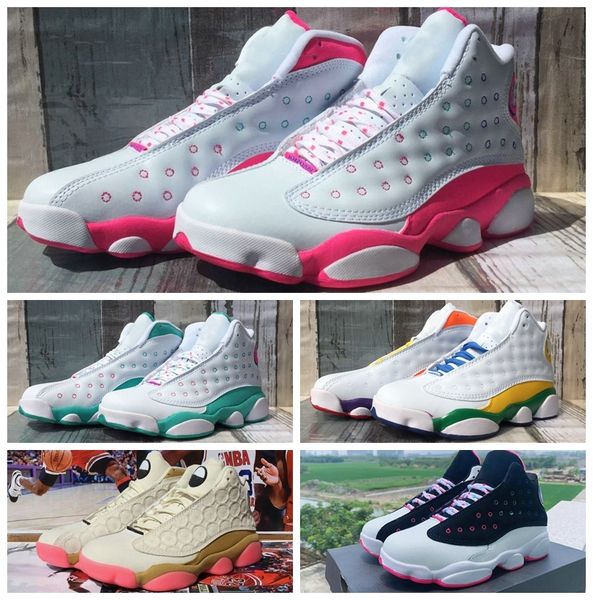 

fashion jumpman 13 women girls basketball shoes gs playground platinum mint green 13s pink sports sneakers outdoor trainers des chaussures, Black