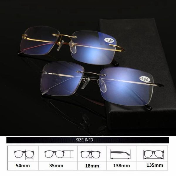 

frameless anti blue light reading glasses men progressive multifocal presbyopic glasses women rimless ultra light, White;black