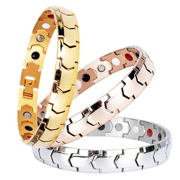 

link, chain gold healthy stainless steel magnetic therapy bio bracelet men women jewelry fashion blue energy magnet bracelets & bangles, Black