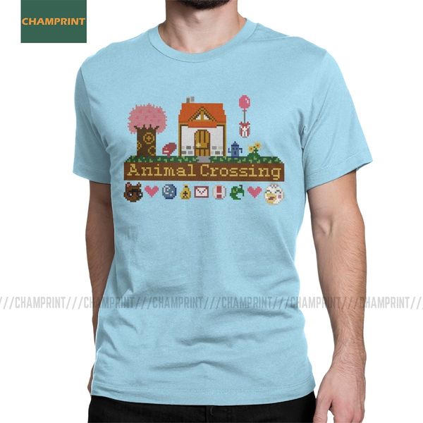 

animal crossing pixel house t shirts men's pure cotton t-shirt new leaf game acnl roost slider kk tee shirt short sleeve