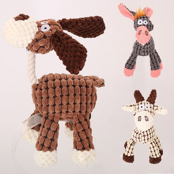 

3 colors donkey shape dog chew sound toy for small dogs plush squeaky puppy bite resistant animals pet supplies
