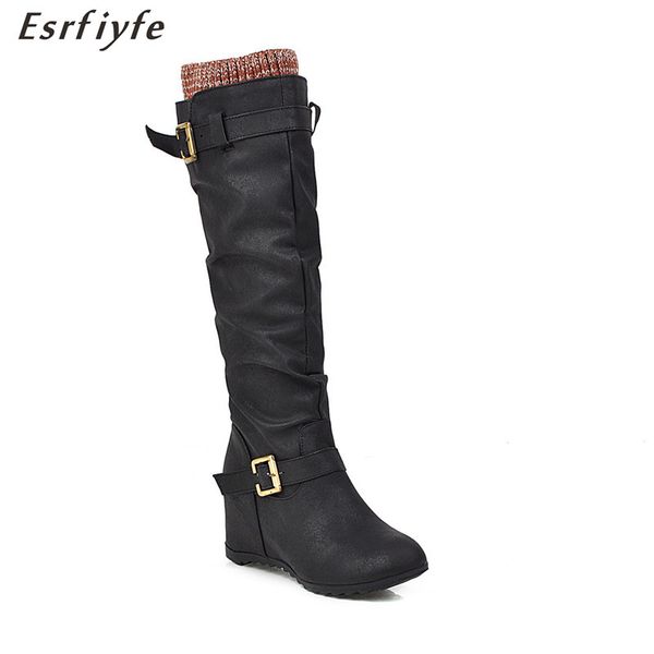 

boots esrfiyfe 2021 plus size 34-44 fashion winter knee high women black brown wedge heels long autumn snow shoes