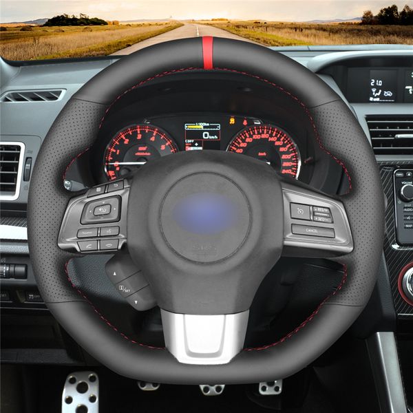 Mão de couro genuíno preto costurar envoltório macio capa de volante para subaru wrx (sti) Levorg 2015-2019 Acessórios para carros