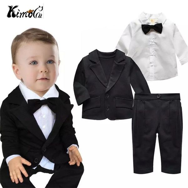 

kimocat new spring and autumn long sleeved cotton gentleman shirt bowknot baby dance set 3pcs(coat + shirt + pants, White