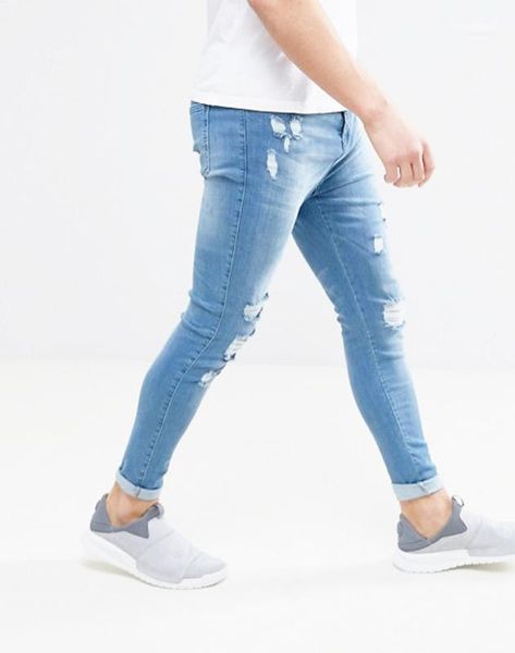 

trousers denim blue biker ripped jeans mens designer skinny jean pants male hombres