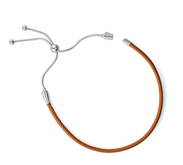 

time ms. diy jewelry pandora brown leather sliding bracelet 925 sterling silver bracelet for charm and bead11, Bronze;silver