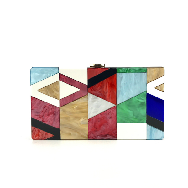 

2020 colorful acrylic clutch bags patchwork wedding evening chain bags dinner banquet purse wallets drop shipping mn1676