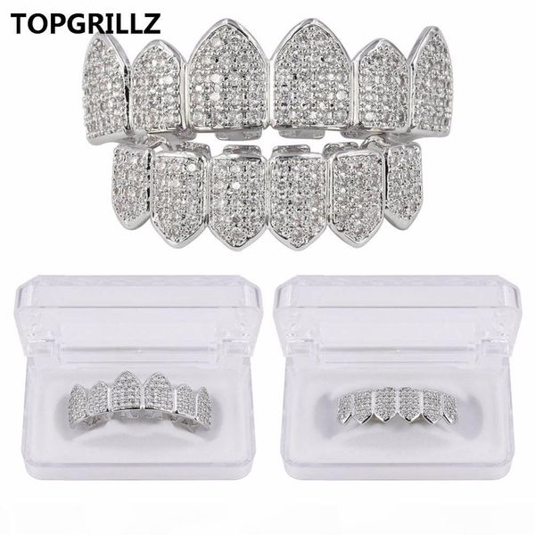 

topgrillz hip hop grillz зубные caps цвета золота гальваническим luxury micro pave cz камни top bottom зубы грили набор корабль из сша, Black