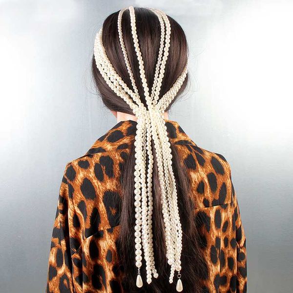 

uddein pearl hairpins long tassel clip hair chain for women headwear wedding bride jewelry hair accessories bride jewelry, Golden;silver