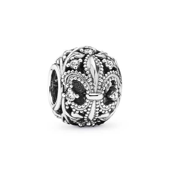 

authentic 925 sterling silver openwork timeless fleur de lis charms beads with cubic zirconia fit pandora bracelets for diy jewelry making, Black