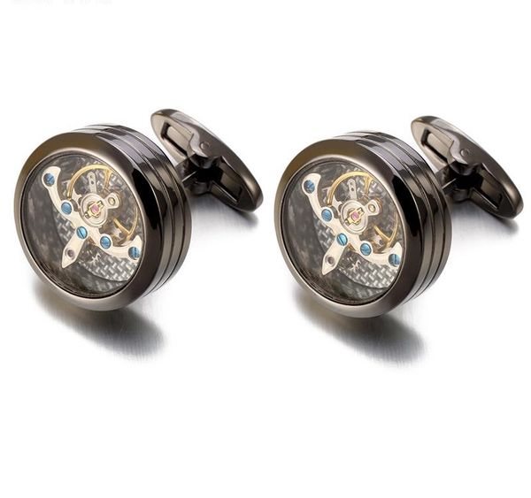 

movement tourbillon cufflinks for mens wedding groom mechanical watch steampunk gear cufflinks relojes gemelos06, Silver