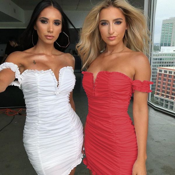 

2020 popular tube skirt european and american womens pleated hip dress ruffled dress, White;black