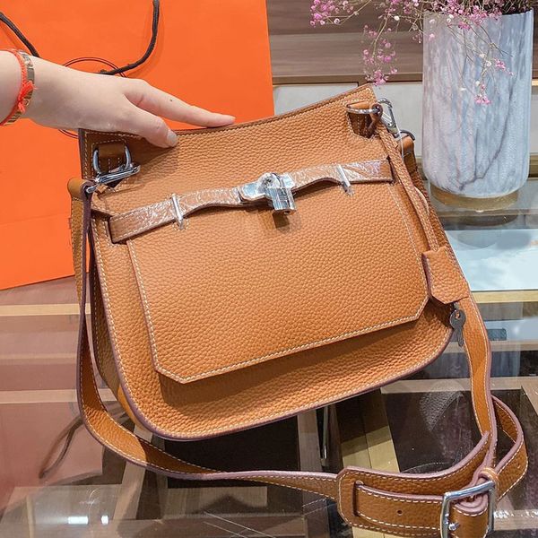 

genuine leather bag shoulder bag fannypack handbags fashion plain stone hasp artwork lock key chain purse