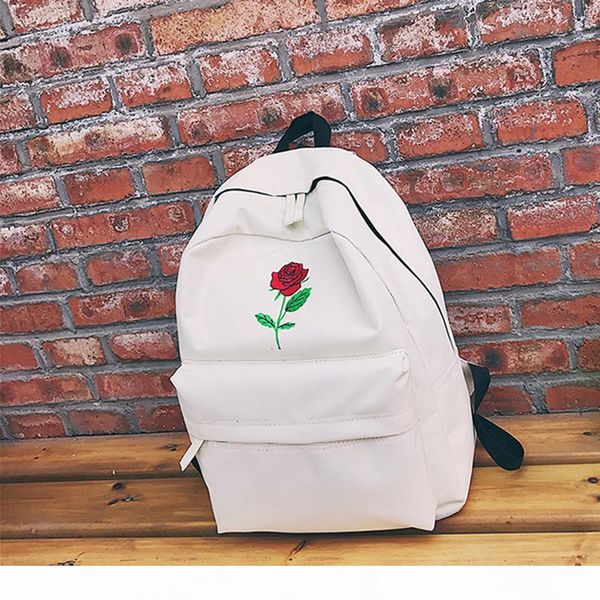 

designer-backpack women canvas rose flower embroidery student teenage girls school backpack travel bag black rucksack mochila feminina