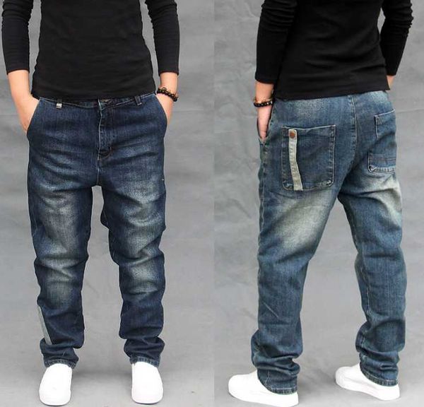 

seasons men jeans loose hip hop baggy harem pants plus size 42 hiphop mens boys tide denim trousers joggers men's bottoms, Blue