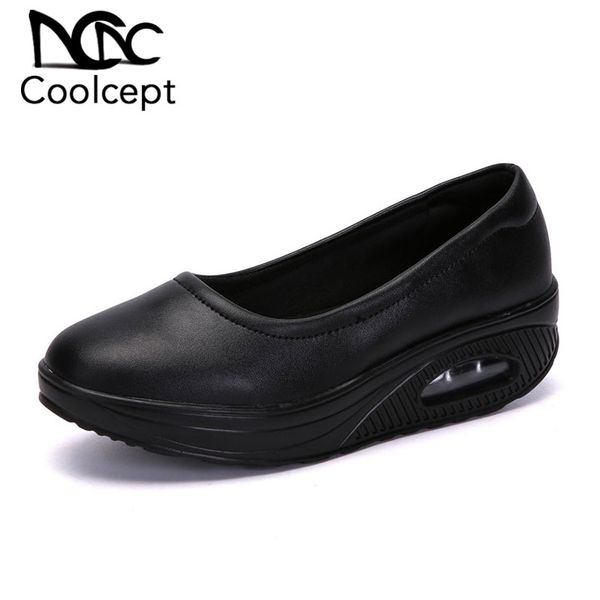 

coolcept women shoes fashio new spring casual women flats daily sweet spring thick bottom female cushion footwear size 35-42, Black