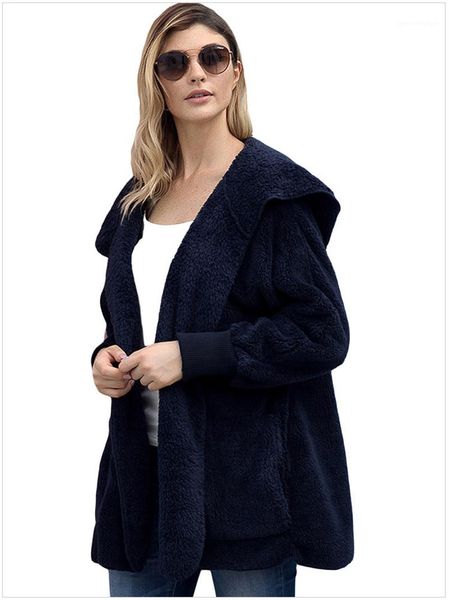 

fur coat pocket donna solid soft and warm hooded cardigan fashion ladies winter clothes designer women faux, Black