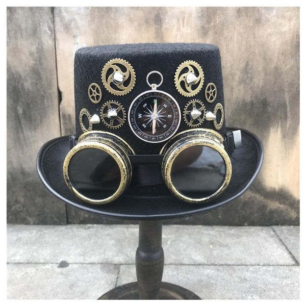 

new men women high-end handmade steampunk hat with gear glasses magic hat size 57cm steampunk, Blue;gray
