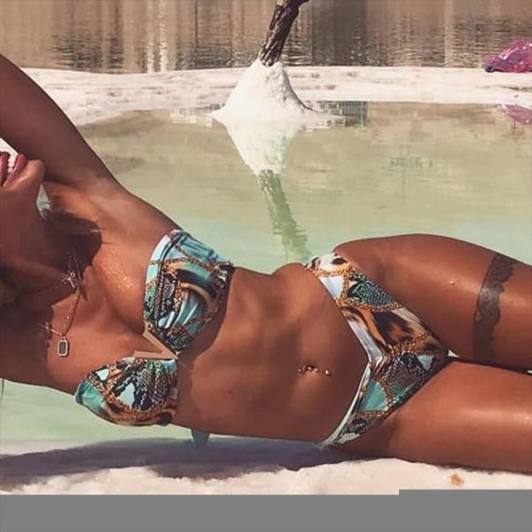 

2020 print swimsuit female micro bikini set bandeau high cut swimwear women summer bathers bathing suit brazilian bikini, White;black
