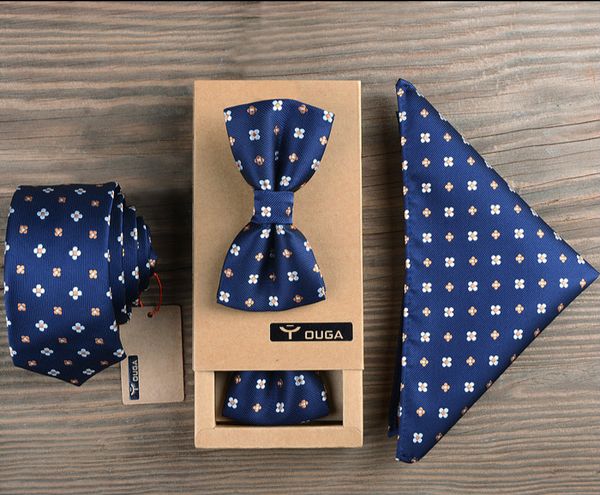 

fashion 3pcs/set necktie tie bow tie pocket square groom gentleman neck set wedding men silk gravata arrow neckie, Blue;purple