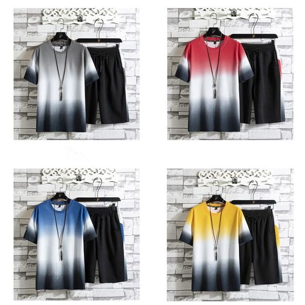 

designer tracksuits short sleeve 2 piece suits casual crew neck pocket male clothes gradient color mens, Gray
