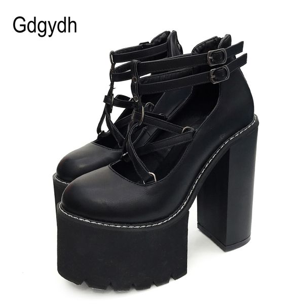 

gdgydh 2020 fashion women pumps high heels zipper rubber sole black platform shoes spring autumn leather shoes female promotion