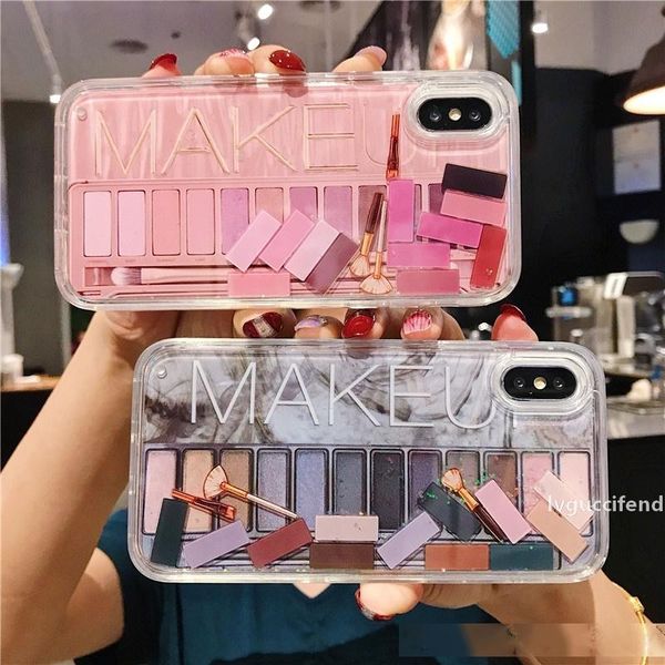 

makeup eyeshadow glitter phone case for iphone 11 pro max xs max xr x xs 6 6s 7 8 plus liquid quicksand palette soft cover for iphone x xs