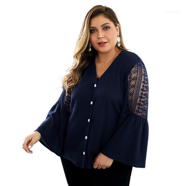 

women clothing plus size womon blouse solid color hollow out flare sleeve women knitting new 20fw, White