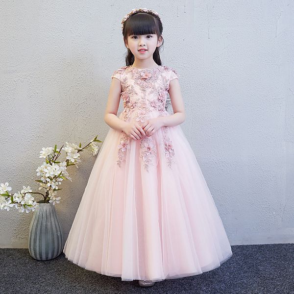 

girl's dresses 2021 high end flower girls lace applique beads pageant princess dressr kids formal custom made first communion girl, Red;yellow