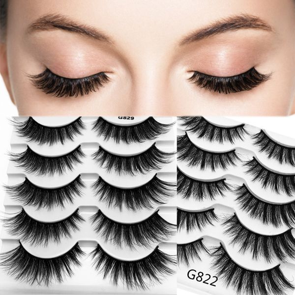 

false eyelashes 5 pairs 3d faux mink hair fake handmade natural long fluffy wispy lashes makeup beauty extension tools