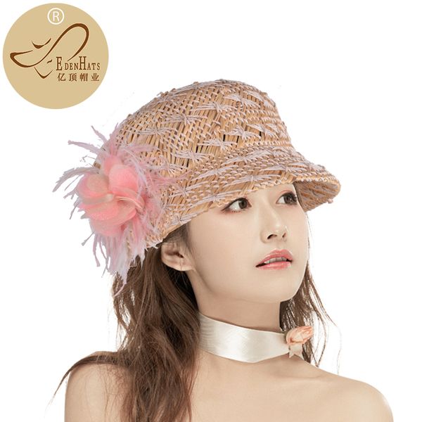

selling cloche hat & sun hat beach bonnets straw s10-4435, Blue;gray