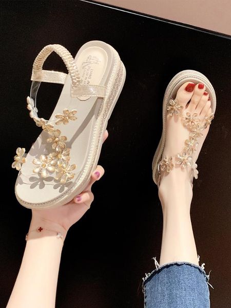 

summer new fashion sponge cake thick bottom roman sandals, Black