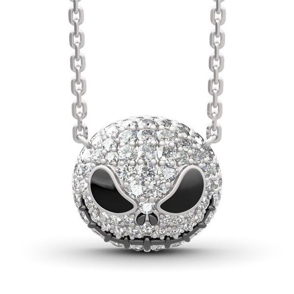 

nightmare before christmas skull name necklace chokers women chain punk crystal jewelry pumpkin jack enamel necklace, Silver