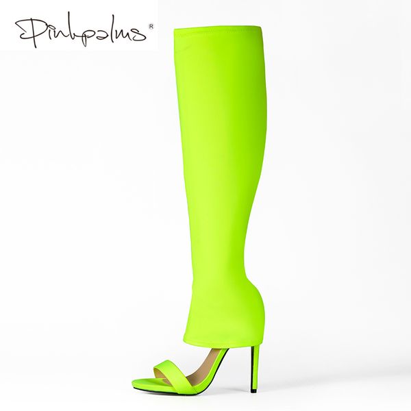 

pink palms autumn lycra shoes women over the knee high heels wedge boots stretch fabric sock boots students, Black