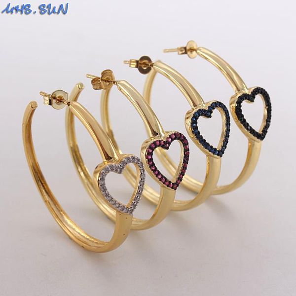

mhs.sun korean style cubic zircon hoop earrings fashion heart cz crystal earrings gold color for women party jewelry dropship, Golden;silver