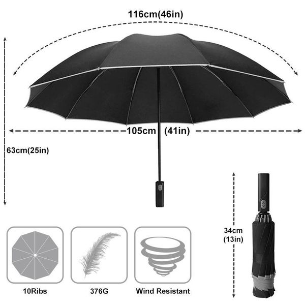 

windproof reverse matic umbrella rain women 3fold female male 10 bone reflective stripe large business umbrellas men parasol bbywbz