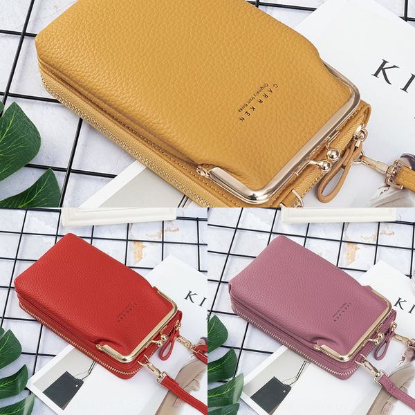 

carrken phone holder shoulder card litchi double-layer mobile phone korean style women's fashionable messenger shoulder bag super soft, Black