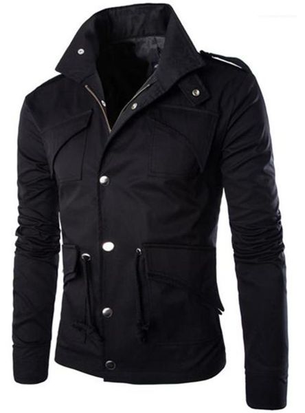 

jackets mulit pockets fashion slim zipper buttons drawstring mens coats casual panelled males clothing mens designer, Black;brown
