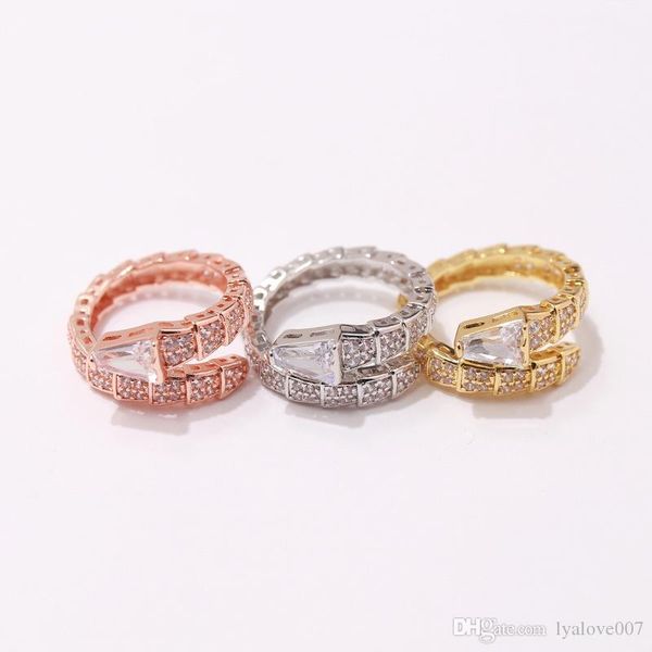 

2019 fashion zircon titanium stainless steel snake lover rings jewelry for women men wedding jewelry gold plate beauty opening rings, Silver