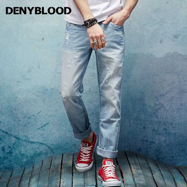 

denyblood jeans 2020 spring summer mens denim jeans slim straight pants dot paint clothing 151104, Blue