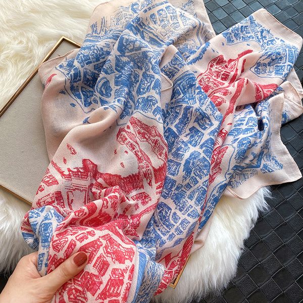 

scarves 2021 limited women hijab winter cotton feel scarf foulard femme four seasons beach shawl bandana poncho, Blue;gray