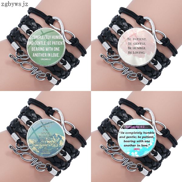 

charm bracelets statement multilayer black leather bracelet bangle handmade for women fashion jewelry be humble gentle patient loving, Golden;silver