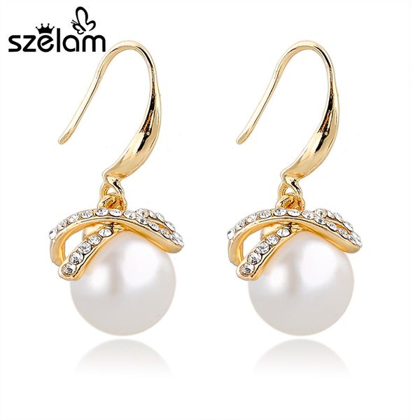 

szelam 2020 statement wedding drop earrings gold/silver plated crystal earrings for women simulated pearl jewelry ser140092