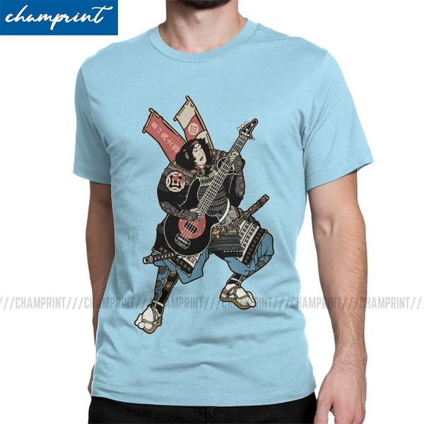 

heavy bushido men t shirt samurai guitar rock bass metal music funny japan player novelty tees o neck t-shirts new arrival