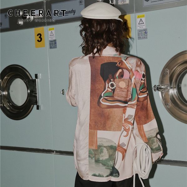 

cheerart pink blouse long sleeve shirt women abstraction print designer and blouses fashion fall 2020, White